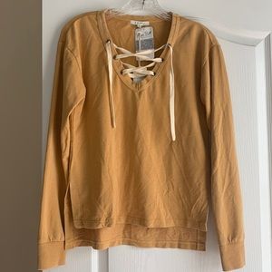 NWT Z Supply XS mustard tie long sleeve tee